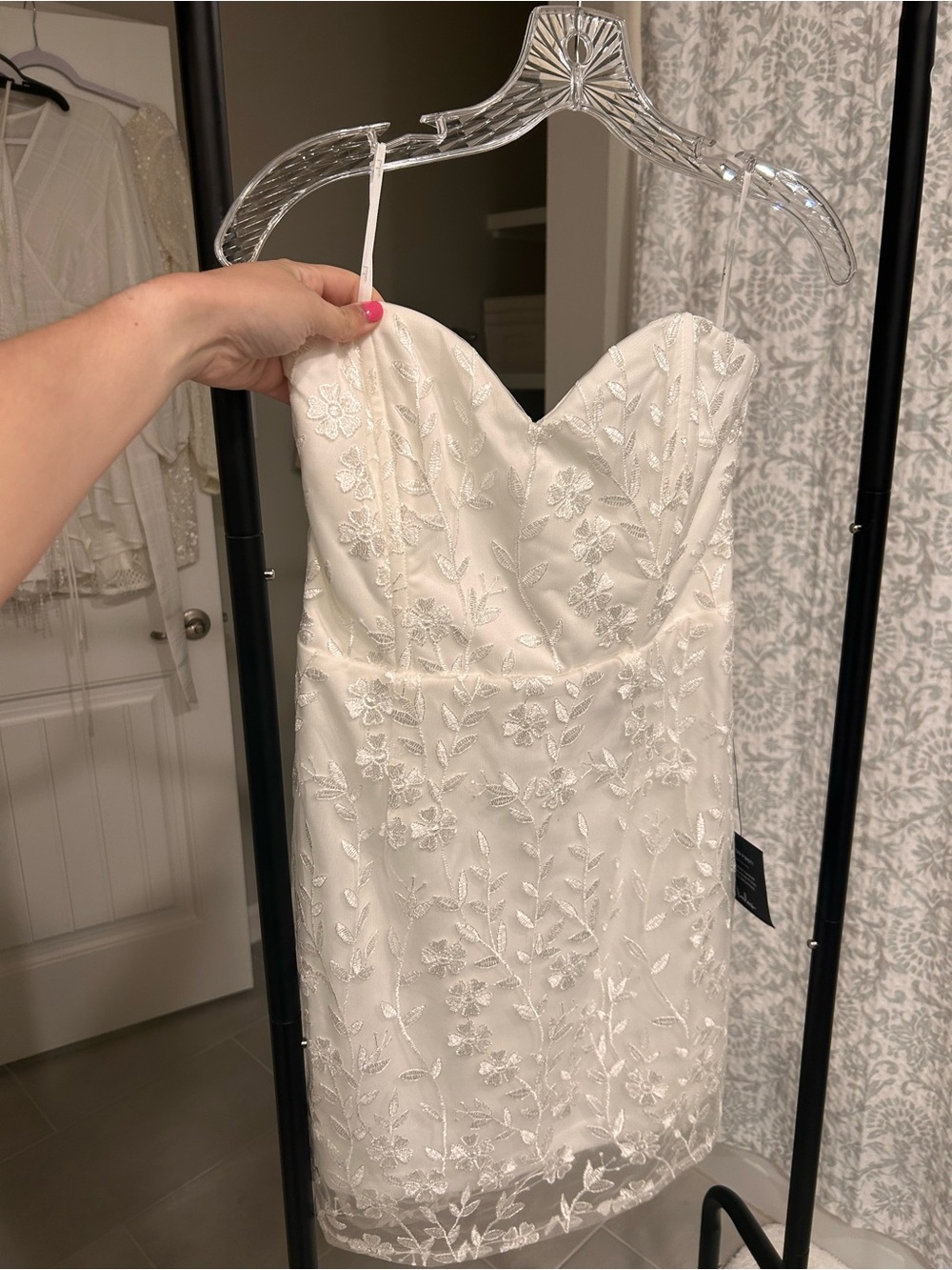 Lulu's Ivory Strapless Floral Lace Cocktail Dress